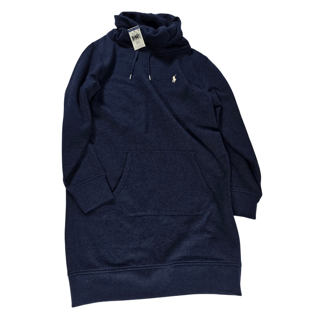Polo Ralph Lauren Women Navy Cowl Neck Fleece Hoodie Dress XS NWT 211723631001